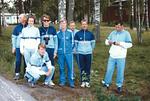 1987 esikisat,  Nykping. Suomen joukkue: J Laamanen (v), S Nieminen, P Kivinen, V Korhonen, tuomari E Kausalainen, T Soini, T Satamo ja jjoht. H Laitinen. Kuva: KausE